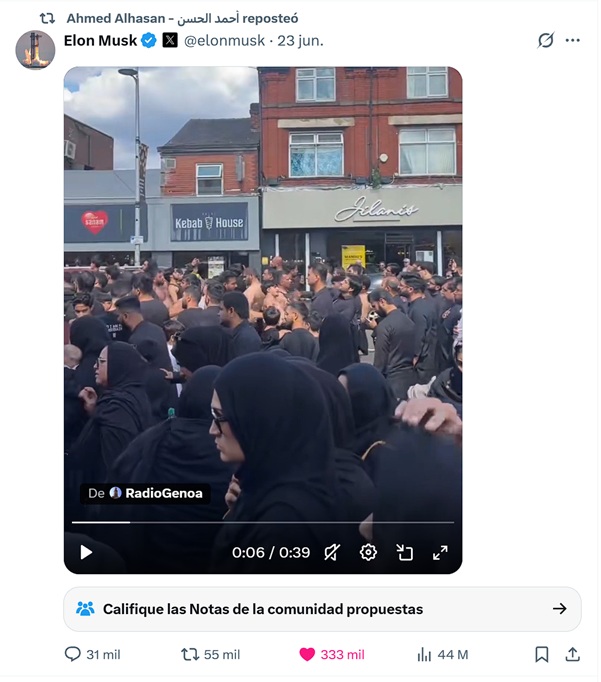 Elon Musk comparte una procesión por el Imam Husein (a)